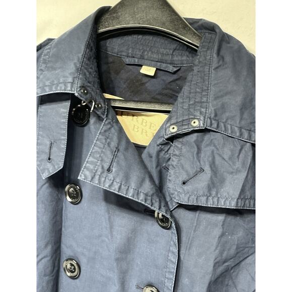 Burberry Brit Trench Coat Short Jacket Double Breast Belt Balmoral Blue Size 4 - Picture 5 of 10